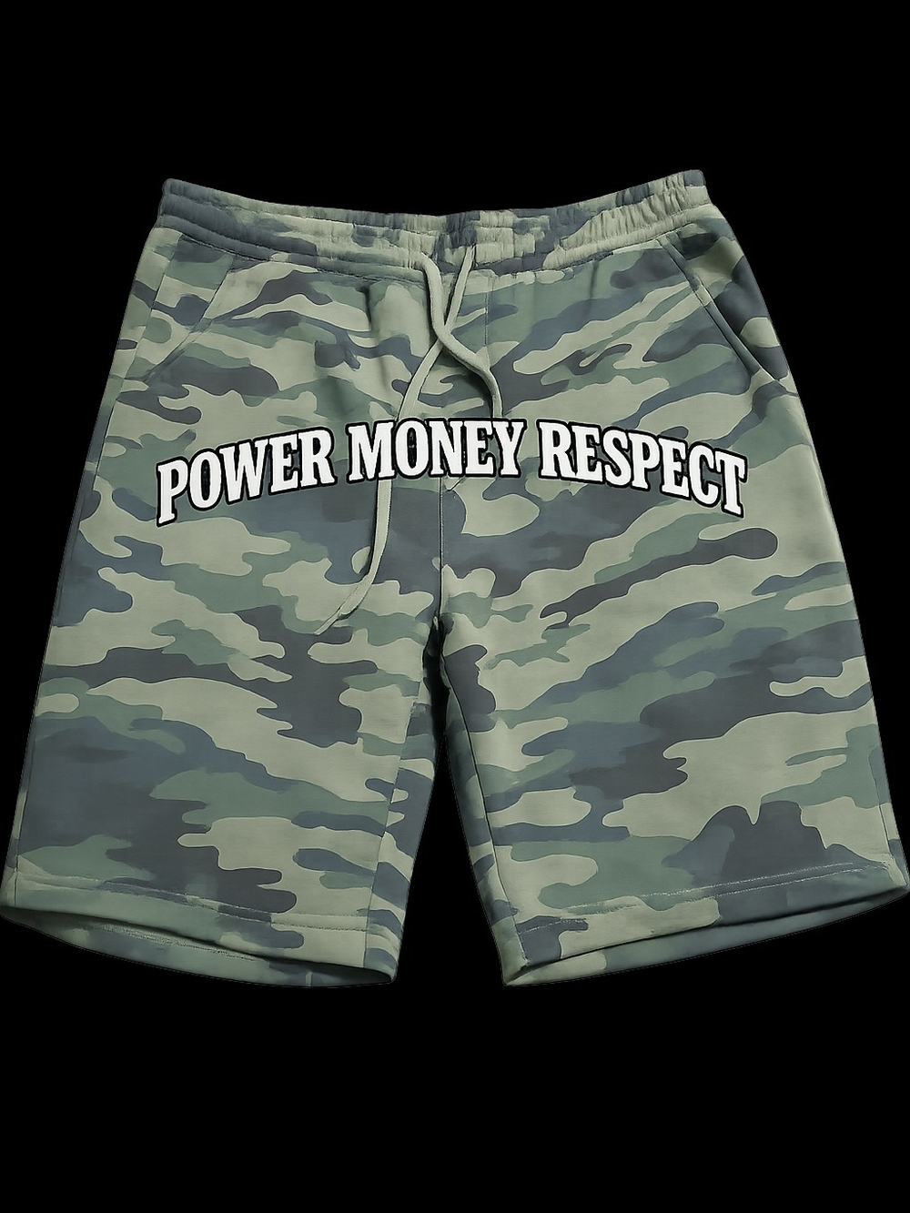 Power Money Respect Camouflage Athletic Shorts - Green